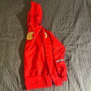 Champion Red Hoodie with Graphic Accents